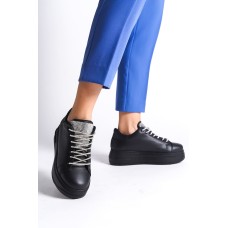 DELLA Bağcıklı Ortopedik Taban Taşlı Kadın Sneaker Ayakkabı ST Siyah