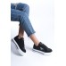 PRAG Bağcıklı Ortopedik Taban Desenli Kadın Sneaker Ayakkabı BT Siyah
