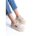 PRAG Bağcıklı Ortopedik Taban Desenli Kadın Sneaker Ayakkabı KT Krem
