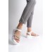 ZLOHE Kalın Tokalı Taşlı Şeritli Ortopedik Taban Kadın Sandalet BT Beyaz