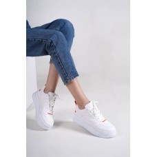 ALESSI Bağcıklı Ortopedik Taban Kadın Sneaker Spor Ayakkabı CBT - Beyaz/Turuncu