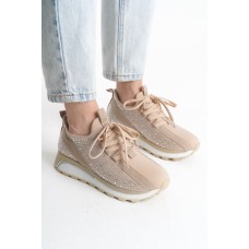 ALYA Bağcıklı Ortopedik Taban Taşlı Kadın Sneaker Spor Ayakkabı CBT - Krem