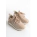 ALYA Bağcıklı Ortopedik Taban Taşlı Kadın Sneaker Spor Ayakkabı CBT - Krem