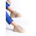DELLA Bağcıklı Ortopedik Taban Taşlı Kadın Sneaker Spor Ayakkabı CTT - Ten