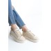 DINA Bağcıklı Fermuarlı Ortopedik Taban Kadın Sneaker Spor Ayakkabı  CKT - Krem/Altın