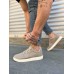 JY0118 REX Bağcıklı Keten Kumaş Erkek Günlük Sneaker Ayakkabı KKT - Bej