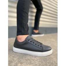 JY122 Mode Bağcıklı Cilt Erkek Günlük Sneaker Ayakkabı CBT - Siyah