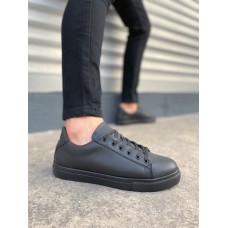 JY122 Mode Bağcıklı Cilt Erkek Günlük Sneaker Ayakkabı CST - Siyah