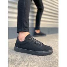 JY122 Mode Bağcıklı Süet Erkek Günlük Sneaker Ayakkabı SST - Siyah