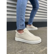 JY152 Cool Bağcıklı Keten Erkek Günlük Spor Klasik Ayakkabı KBT - Beyaz