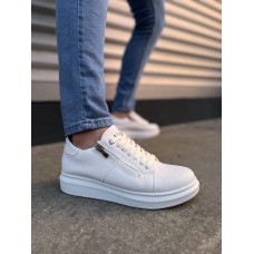 JY155 Warrior Bağcıklı ve Fermuarlı Cilt Erkek Günlük Sneaker Ayakkabı CBT - Beyaz