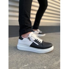 JY155 Warrior Bağcıklı ve Fermuarlı Cilt Erkek Günlük Sneaker Ayakkabı CBT - Beyaz/Siyah