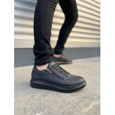 JY155 Warrior Bağcıklı ve Fermuarlı Cilt Erkek Günlük Sneaker Ayakkabı CST - Siyah