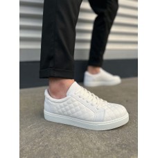 JY166 Prestige Bağcıklı Cilt Kapitone Desenli Erkek Günlük Sneaker Ayakkabı CBT - Beyaz