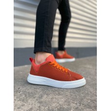JY204 Flex Bağcıklı Keten Kumaş Erkek Günlük Sneaker Ayakkabı KBT - Turuncu