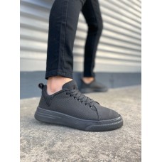JY204 Flex Bağcıklı Keten Kumaş Erkek Günlük Sneaker Ayakkabı KST - Siyah