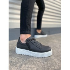 JY502 Bold Bağcıklı Cilt Erkek Günlük Sneaker Ayakkabı CBT - Siyah