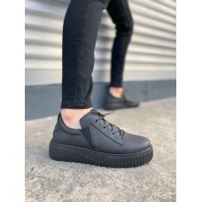 JY502 Bold Bağcıklı Cilt Erkek Günlük Sneaker Ayakkabı CST - Siyah