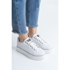 MINA Bağcıklı Ortopedik Taban Kadın Sneaker Spor Ayakkabı  CBT - Beyaz/Gümüş