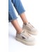 PRAG Bağcıklı Ortopedik Taban Desenli Kadın Sneaker Spor Ayakkabı  CKT - Krem