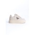 PRAG Bağcıklı Ortopedik Taban Desenli Kadın Sneaker Spor Ayakkabı  CKT - Krem